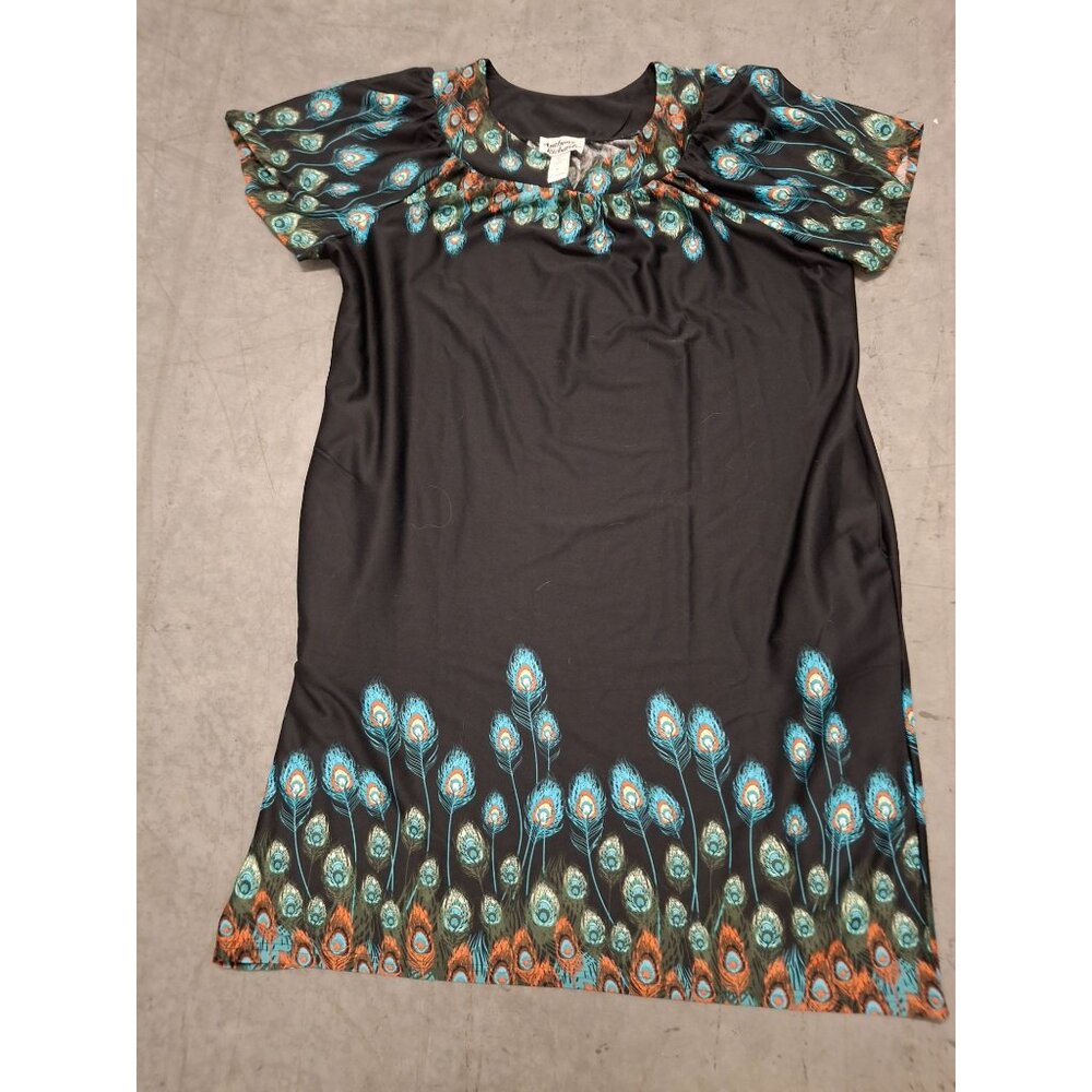 Anthony Richards Womens 0XL Peacock Feather Design Black Polyester Dress Pockets